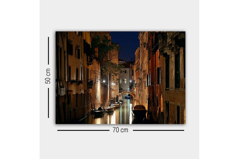 Canvas-taulu - Tumma kanava veneineen romanttisessa venetsialaisessa ympäristössä - Tummansininen / Beige / Musta - Sisustustuotteet - Taulu & taide - Canvas-taulu