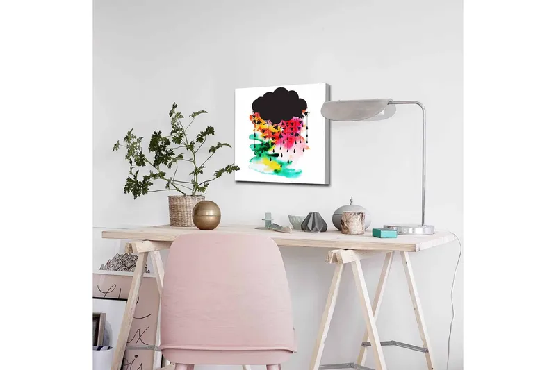 Canvas-taulu - Tumma pilvimuodostelma värikkäillä sadepisaroilla - Musta / Vaaleanpunainen / Vihreä - Sisustustuotteet - Taulu & taide - Canvas-taulu