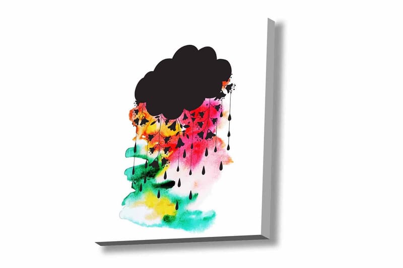 Canvas-taulu - Tumma pilvimuodostelma värikkäillä sadepisaroilla, Musta / Vaaleanpunainen / Vihreä