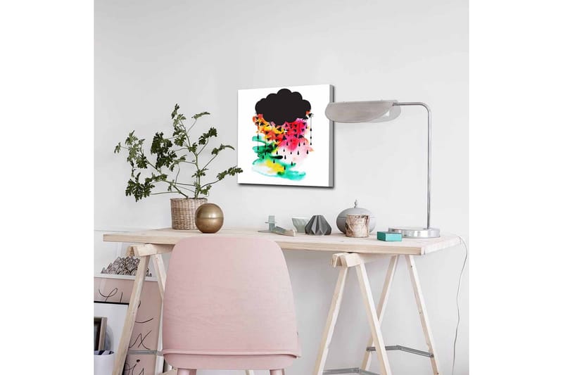 Canvas-taulu - Tumma pilvimuodostelma värikkäillä sadepisaroilla - Musta / Vaaleanpunainen / Vihreä - Sisustustuotteet - Taulu & taide - Canvas-taulu