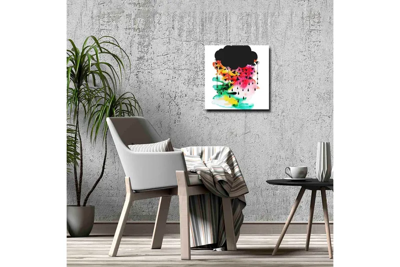 Canvas-taulu - Tumma pilvimuodostelma värikkäillä sadepisaroilla - Musta / Vaaleanpunainen / Vihreä - Sisustustuotteet - Taulu & taide - Canvas-taulu