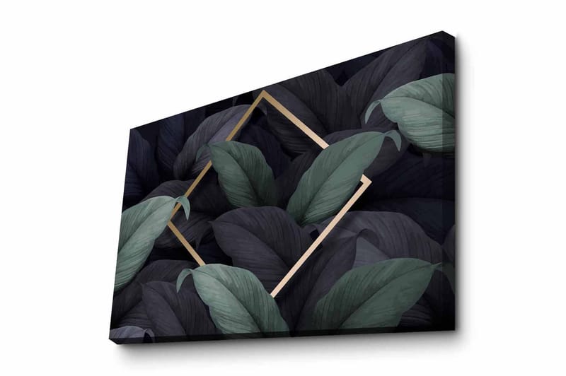 Canvas-taulu - Tummanvihreät ja mustat lehdet elegantissa sommitelmassa, Tummanvihreä / Musta / Kulta