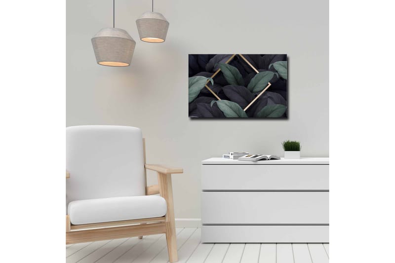 Canvas-taulu - Tummanvihreät ja mustat lehdet elegantissa sommitelmassa - Tummanvihreä / Musta / Kulta - Sisustustuotteet - Taulu & taide - Canvas-taulu