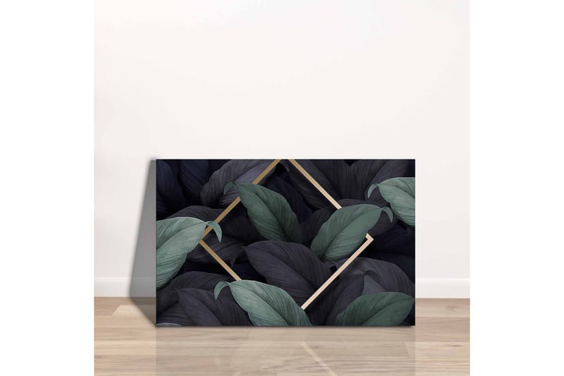 Canvas-taulu - Tummanvihreät ja mustat lehdet elegantissa sommitelmassa - Tummanvihreä / Musta / Kulta - Sisustustuotteet - Taulu & taide - Canvas-taulu