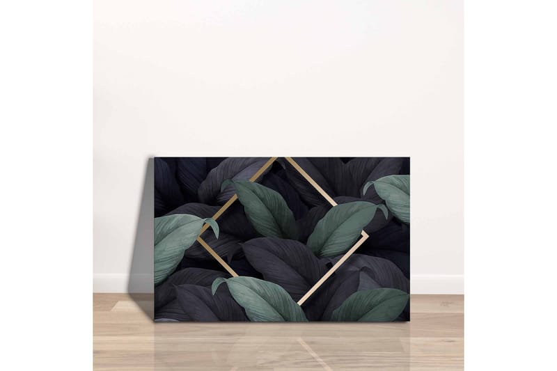 Canvas-taulu - Tummanvihreät ja mustat lehdet elegantissa sommitelmassa - Tummanvihreä / Musta / Kulta - Sisustustuotteet - Taulu & taide - Canvas-taulu
