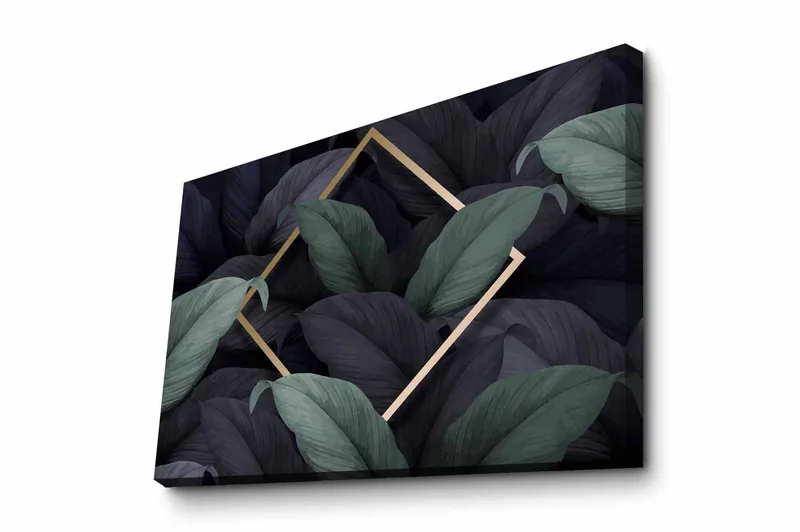 Canvas-taulu - Tummanvihreät ja mustat lehdet elegantissa sommitelmassa, Tummanvihreä / Musta / Kulta