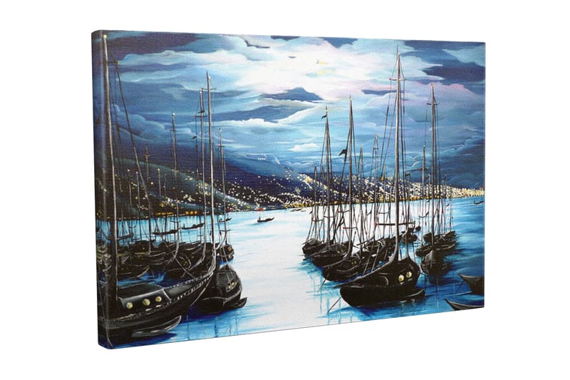 Canvas-taulu - Tummat purjeveneet hiljaisessa satamassa dramaattisen taivaan alla - Tummansininen / Musta / Vaaleansininen - Sisustustuotteet - Taulu & taide - Canvas-taulu