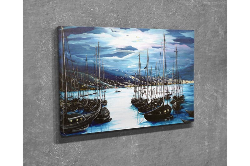 Canvas-taulu - Tummat purjeveneet hiljaisessa satamassa dramaattisen taivaan alla - Tummansininen / Musta / Vaaleansininen - Sisustustuotteet - Taulu & taide - Canvas-taulu