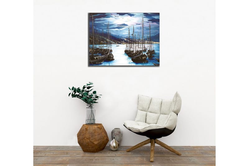 Canvas-taulu - Tummat purjeveneet hiljaisessa satamassa dramaattisen taivaan alla - Tummansininen / Musta / Vaaleansininen - Sisustustuotteet - Taulu & taide - Canvas-taulu