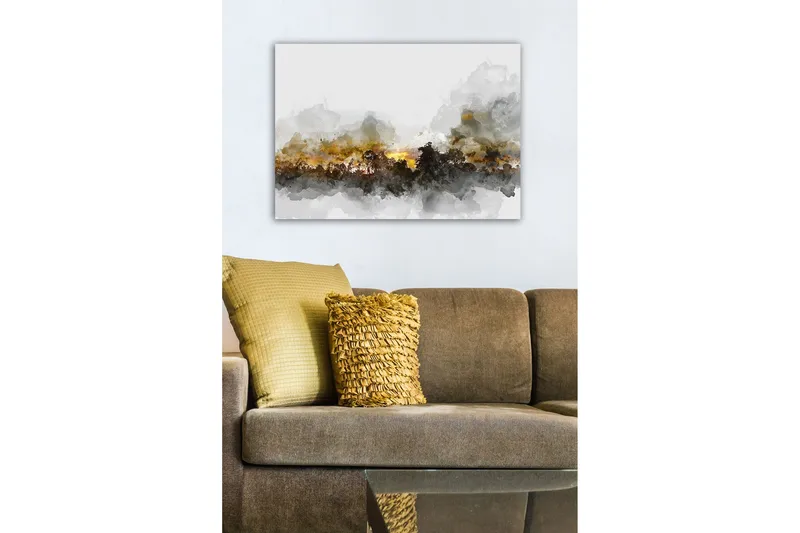 Canvas-taulu - Tunnelmallinen maisemanäkymä, jossa puiden siluetteja dramaattista taivasta vasten - Harmaa / Ruskea / Musta - Sisustustuotteet - Taulu & taide - Canvas-taulu