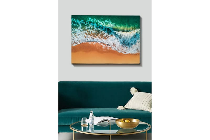 Canvas-taulu - Turkoosi meri valkoisilla aalloilla kohtaa kultaisen hiekkarannan - Turkoosi / Valkoinen / Kultainen - Sisustustuotteet - Taulu & taide - Canvas-taulu