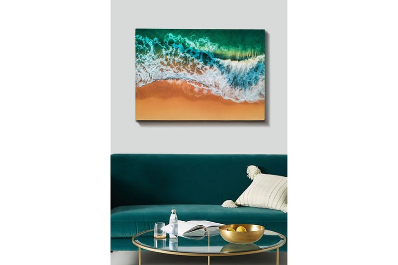 Canvas-taulu - Turkoosi meri valkoisilla aalloilla kohtaa kultaisen hiekkarannan - Turkoosi / Valkoinen / Kultainen - Sisustustuotteet - Taulu & taide - Canvas-taulu