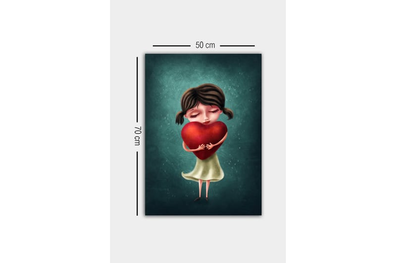 Canvas-taulu - Tyttö pitelee isoa punaista sydäntä - Punainen / Vihreä / Beige - Sisustustuotteet - Taulu & taide - Canvas-taulu