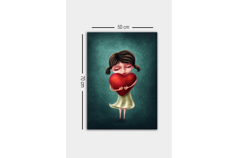 Canvas-taulu - Tyttö pitelee isoa punaista sydäntä - Punainen / Vihreä / Beige - Sisustustuotteet - Taulu & taide - Canvas-taulu
