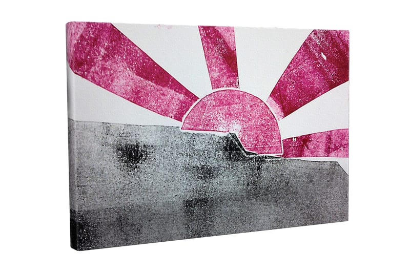 Canvas-taulu - Tyylitelty auringonnousu vaaleanpunaisilla ja harmailla säteillä, Vaaleanpunainen / Harmaa