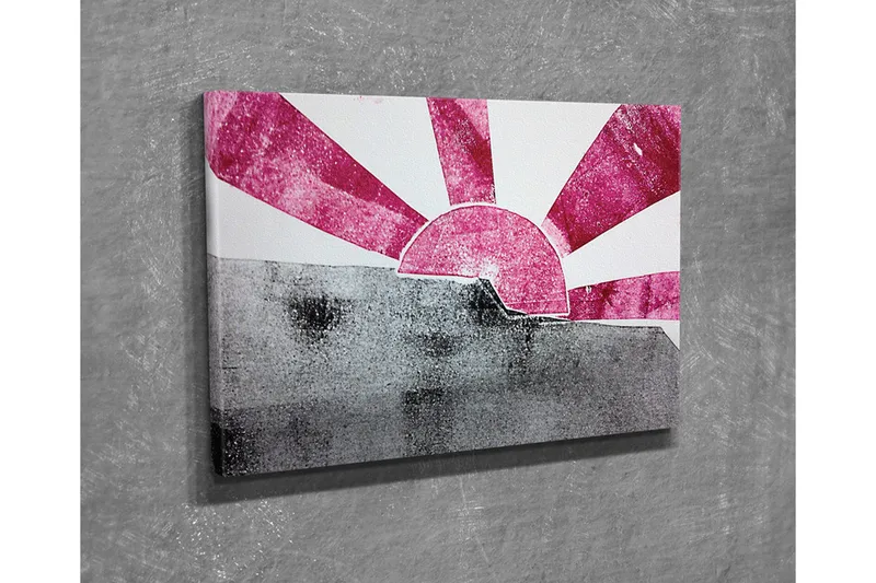 Canvas-taulu - Tyylitelty auringonnousu vaaleanpunaisilla ja harmailla säteillä - Vaaleanpunainen / Harmaa - Sisustustuotteet - Taulu & taide - Canvas-taulu