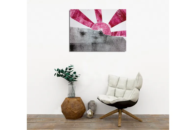 Canvas-taulu - Tyylitelty auringonnousu vaaleanpunaisilla ja harmailla säteillä - Vaaleanpunainen / Harmaa - Sisustustuotteet - Taulu & taide - Canvas-taulu