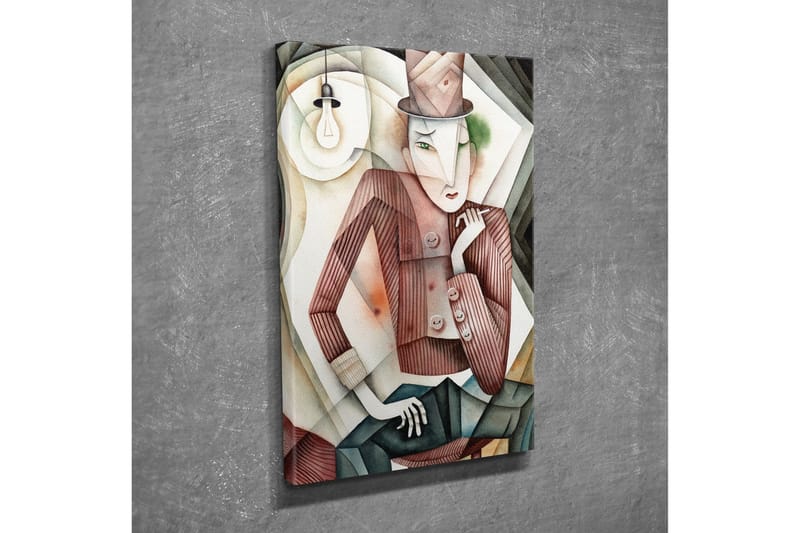Canvas-taulu - Tyylitelty mies hatussa, jolla on salaperäinen ilme - Ruskea / Vihreä / Beige - Sisustustuotteet - Taulu & taide - Canvas-taulu