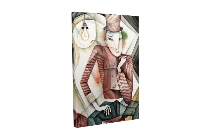 Canvas-taulu - Tyylitelty mies hatussa, jolla on salaperäinen ilme, Ruskea / Vihreä / Beige