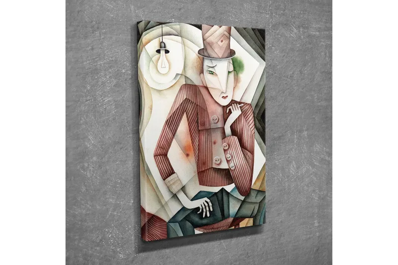 Canvas-taulu - Tyylitelty mies hatussa, jolla on salaperäinen ilme - Ruskea / Vihreä / Beige - Sisustustuotteet - Taulu & taide - Canvas-taulu