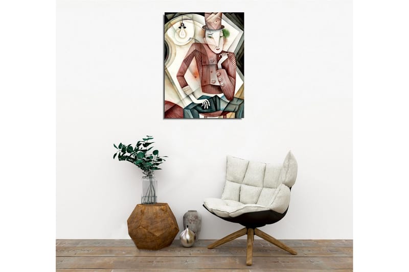 Canvas-taulu - Tyylitelty mies hatussa, jolla on salaperäinen ilme - Ruskea / Vihreä / Beige - Sisustustuotteet - Taulu & taide - Canvas-taulu