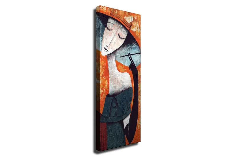 Canvas-taulu - Tyylitelty nainen hattu päässä ja savuke kädessään, Oranssi / Tummansininen / Valkoinen