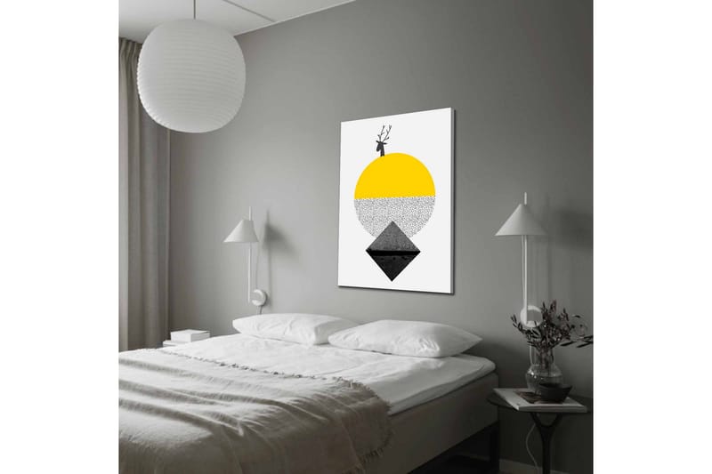 Canvas-taulu - Tyylitelty poro auringolla ja geometrisilla muodoilla - Keltainen / Musta / Valkoinen - Sisustustuotteet - Taulu & taide - Canvas-taulu