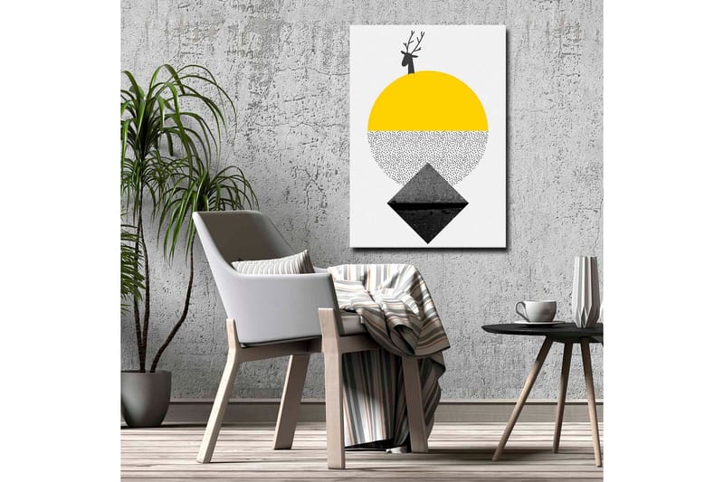 Canvas-taulu - Tyylitelty poro auringolla ja geometrisilla muodoilla - Keltainen / Musta / Valkoinen - Sisustustuotteet - Taulu & taide - Canvas-taulu