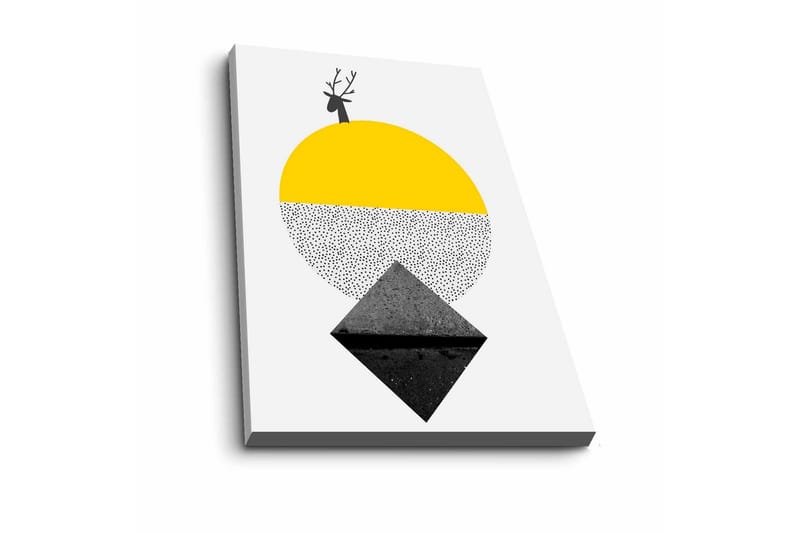 Canvas-taulu - Tyylitelty poro auringolla ja geometrisilla muodoilla, Keltainen / Musta / Valkoinen