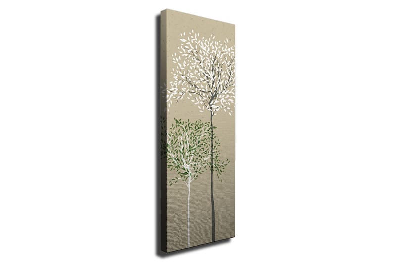 Canvas-taulu - Tyyliteltyjä puita valkoisilla ja vihreillä lehdillä neutraalilla taustalla - Vihreä / Valkoinen / Beige - Sisustustuotteet - Taulu & taide - Canvas-taulu