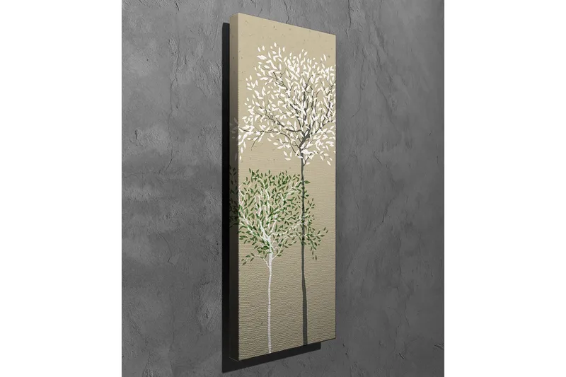 Canvas-taulu - Tyyliteltyjä puita valkoisilla ja vihreillä lehdillä neutraalilla taustalla - Vihreä / Valkoinen / Beige - Sisustustuotteet - Taulu & taide - Canvas-taulu