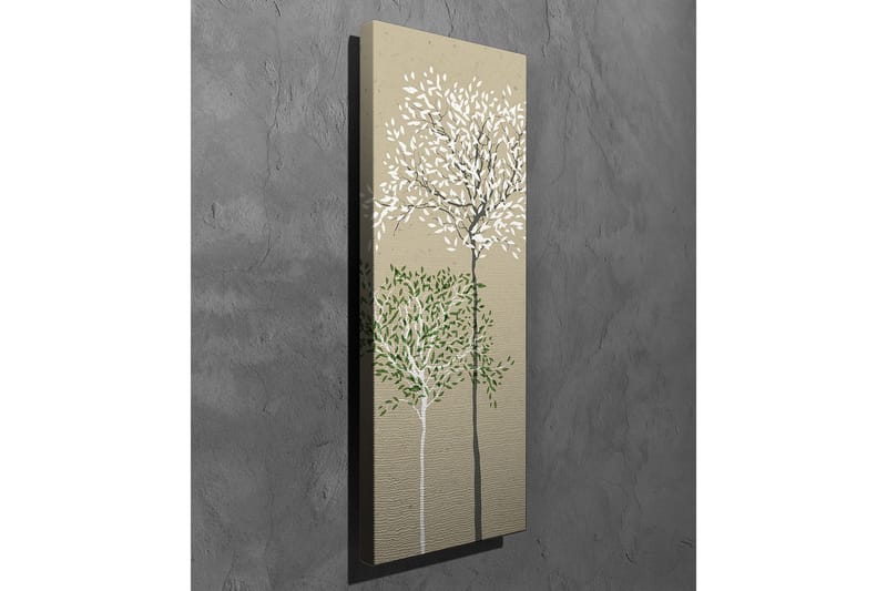 Canvas-taulu - Tyyliteltyjä puita valkoisilla ja vihreillä lehdillä neutraalilla taustalla - Vihreä / Valkoinen / Beige - Sisustustuotteet - Taulu & taide - Canvas-taulu