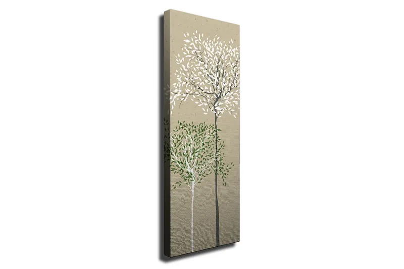 Canvas-taulu - Tyyliteltyjä puita valkoisilla ja vihreillä lehdillä neutraalilla taustalla, Vihreä / Valkoinen / Beige