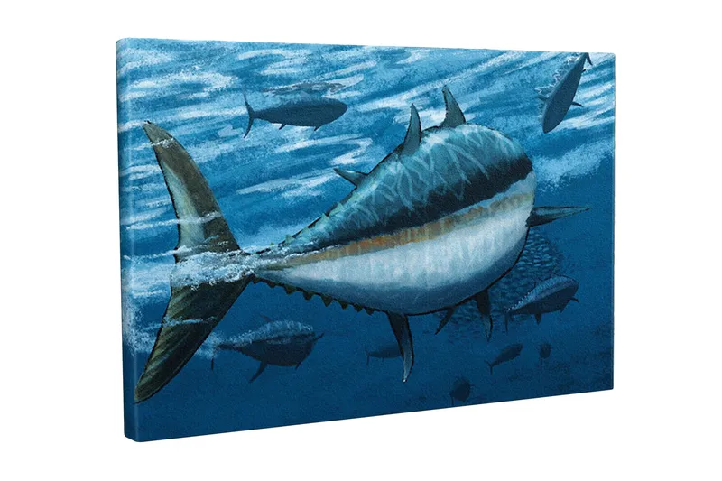 Canvas-taulu - Uivia tonnikaloja syvän sinisessä meressä, Tummansininen / Vaaleansininen / Valkoinen