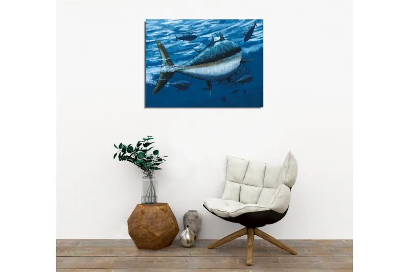 Canvas-taulu - Uivia tonnikaloja syvän sinisessä meressä - Tummansininen / Vaaleansininen / Valkoinen - Sisustustuotteet - Taulu & taide - Canvas-taulu