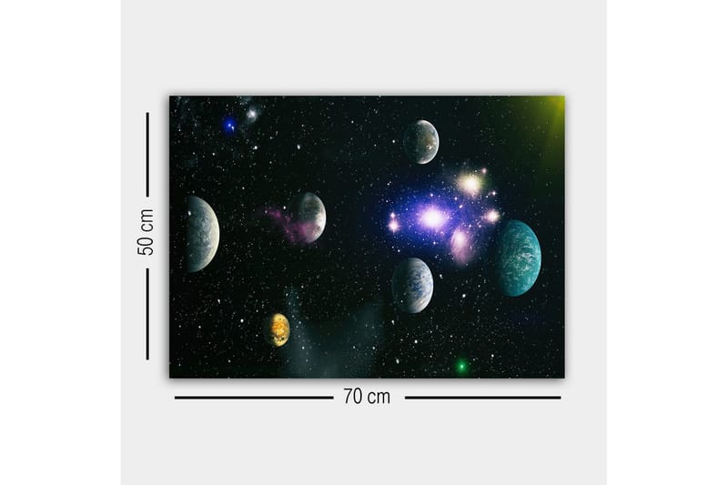 Canvas-taulu - Upea avaruusmaisema useilla planeetoilla ja tähdillä - Sininen / Vihreä / Violetti - Sisustustuotteet - Taulu & taide - Canvas-taulu