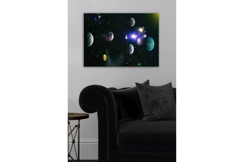 Canvas-taulu - Upea avaruusmaisema useilla planeetoilla ja tähdillä - Sininen / Vihreä / Violetti - Sisustustuotteet - Taulu & taide - Canvas-taulu