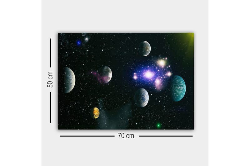 Canvas-taulu - Upea avaruusmaisema useilla planeetoilla ja tähdillä - Sininen / Vihreä / Violetti - Sisustustuotteet - Taulu & taide - Canvas-taulu