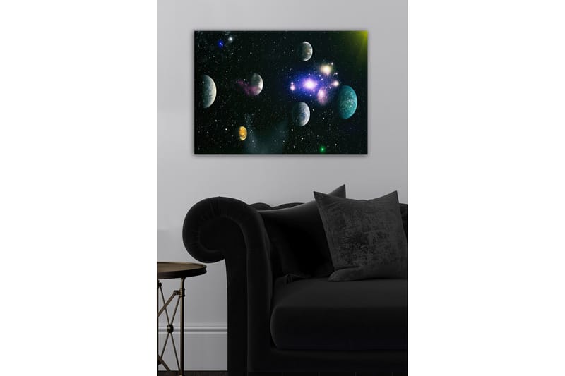 Canvas-taulu - Upea avaruusmaisema useilla planeetoilla ja tähdillä - Sininen / Vihreä / Violetti - Sisustustuotteet - Taulu & taide - Canvas-taulu