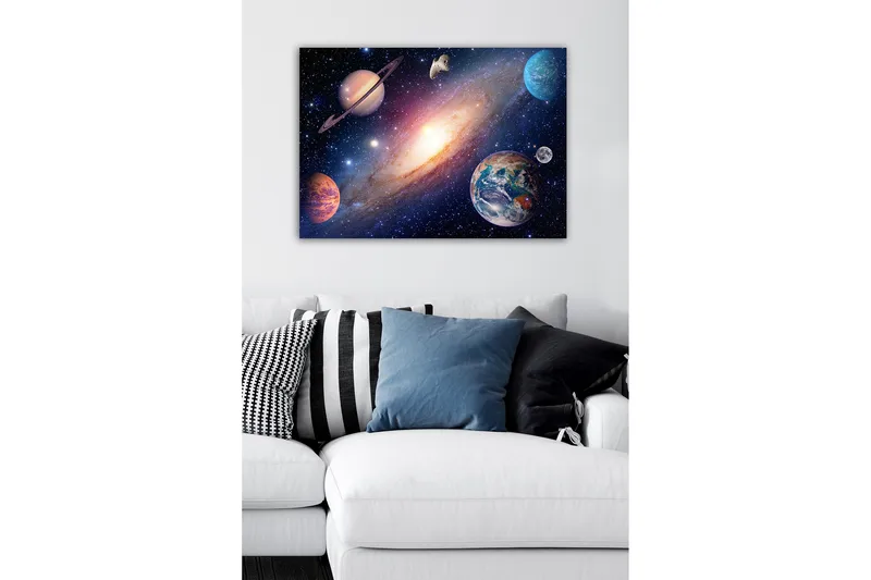 Canvas-taulu - Upea avaruusmaisema planeettoineen ja galakseineen - Sininen / Violetti / Oranssi - Sisustustuotteet - Taulu & taide - Canvas-taulu