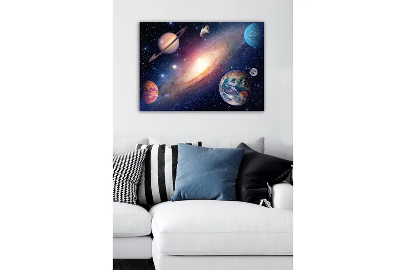 Canvas-taulu - Upea avaruusmaisema planeettoineen ja galakseineen - Sininen / Violetti / Oranssi - Sisustustuotteet - Taulu & taide - Canvas-taulu