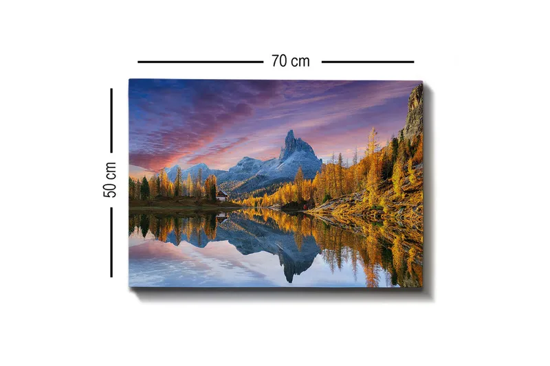 Canvas-taulu - Upea vuoristomaisema heijastuneena järvessä - Kulta / Sininen / Harmaa - Sisustustuotteet - Taulu & taide - Canvas-taulu