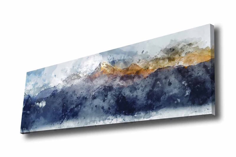 Canvas-taulu - Upea vuoristomaisema lumihuippuisine vuorenhuippuineen, Tummansininen / Harmaa / Kulta
