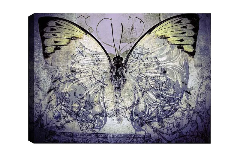Canvas-taulu - Upea perhonen monimutkaisilla kuvioilla ja yksityiskohdilla - Violetti / Musta / Vihreä - Sisustustuotteet - Taulu & taide - Canvas-taulu
