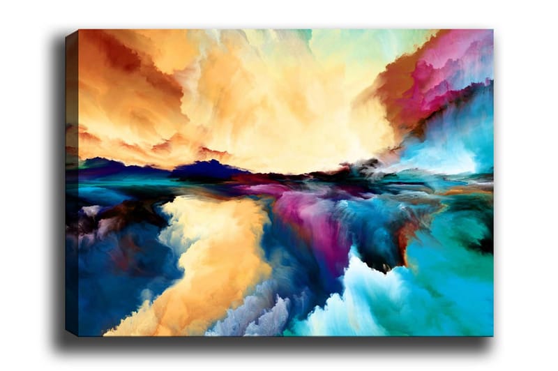 Canvas-taulu - Värikäs abstrakti maisemasommitelma taivaan ja veden heijastuksilla, Oranssi / Sininen / Violetti
