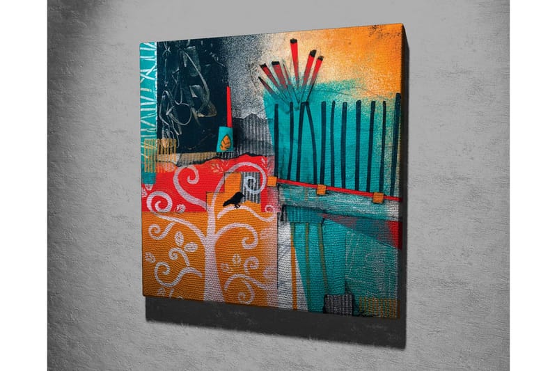 Canvas-taulu - Värikäs abstrakti sommitelma puilla ja geometrisilla muodoilla - Turkoosi / Oranssi / Punainen - Sisustustuotteet - Taulu & taide - Canvas-taulu