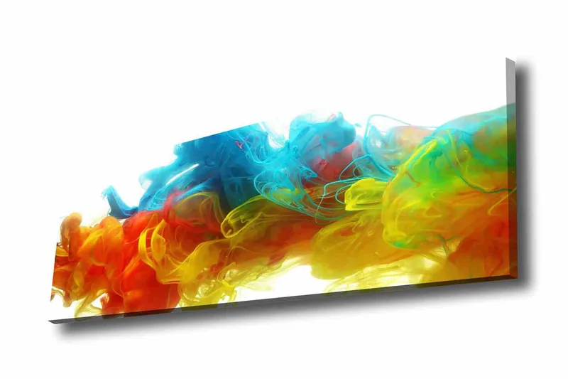 Canvas-taulu - Värikäs abstrakti sommittelu kelluvista väripuroista, Sininen / Oranssi / Keltainen