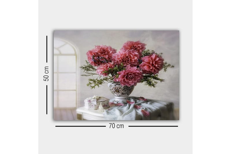 Canvas-taulu - Värikäs daalioiden kimppu kauniissa maljakossa - Vaaleanpunainen / Vihreä / Valkoinen - Sisustustuotteet - Taulu & taide - Canvas-taulu