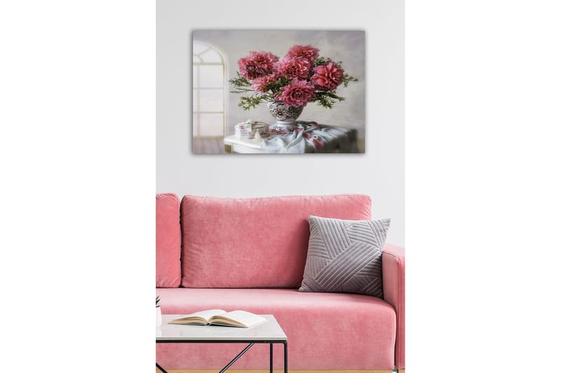 Canvas-taulu - Värikäs daalioiden kimppu kauniissa maljakossa - Vaaleanpunainen / Vihreä / Valkoinen - Sisustustuotteet - Taulu & taide - Canvas-taulu