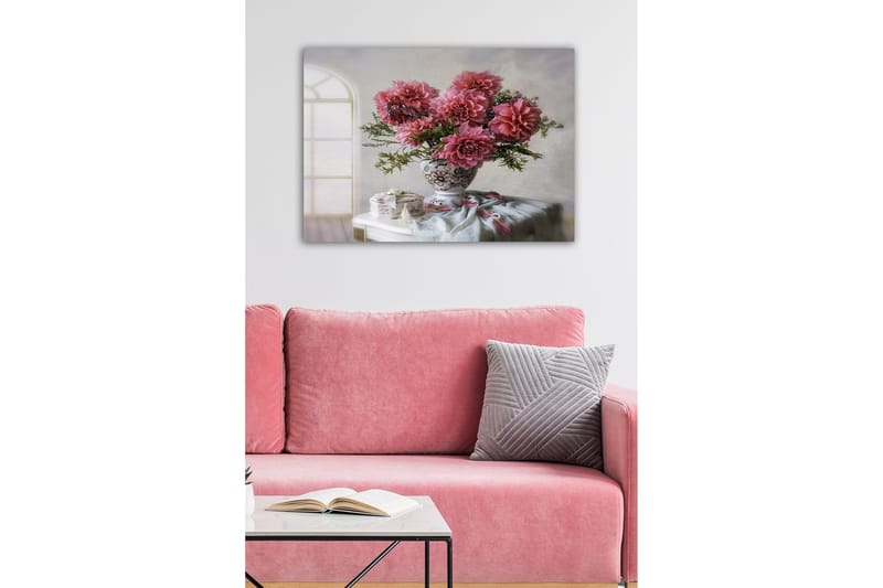 Canvas-taulu - Värikäs daalioiden kimppu kauniissa maljakossa - Vaaleanpunainen / Vihreä / Valkoinen - Sisustustuotteet - Taulu & taide - Canvas-taulu